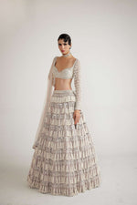 Ash Pink Chandelier Pearl Drop Full Sleeve Lehenga Set