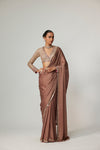 Deep Beige Satin Saree Set