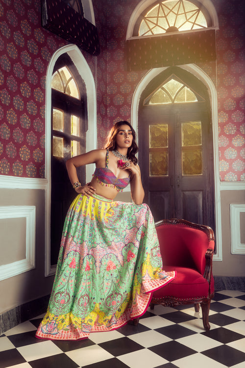 MULTI COLOR CORD EMBROIDERED LEHENGA