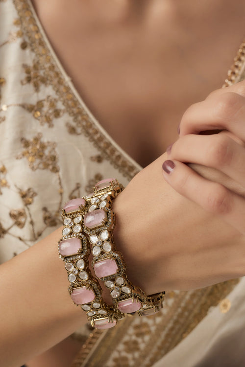 Florence Gold Plated Pink Womens Zircon Pair of Bangles