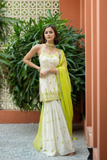 Off White Green Embroidered Sharara