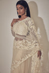 Hand embroidered tulle ivory saaree