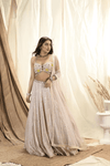 Pastel mirror & sequin embroidered lehenga & strappy blouse set
