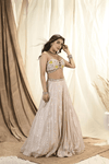 Pastel mirror & sequin embroidered lehenga & strappy blouse set