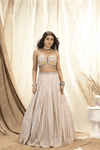 Pastel mirror & sequin embroidered lehenga & strappy blouse set