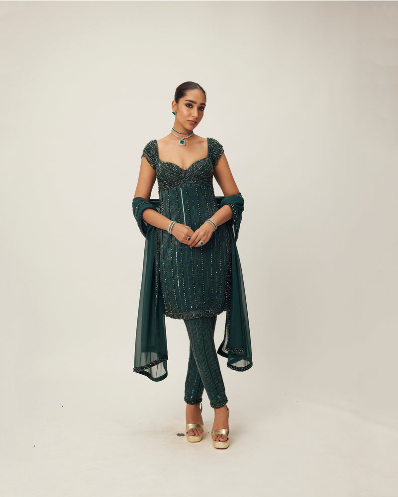 Dark Jade Green crystal Embellished Kurta Set