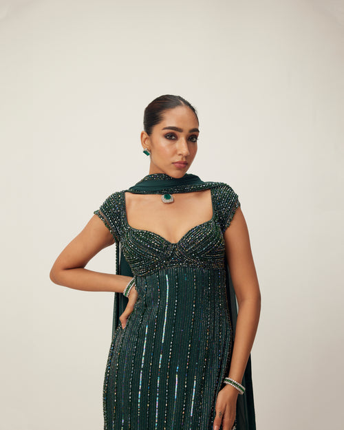 Dark Jade Green crystal Embellished Kurta Set