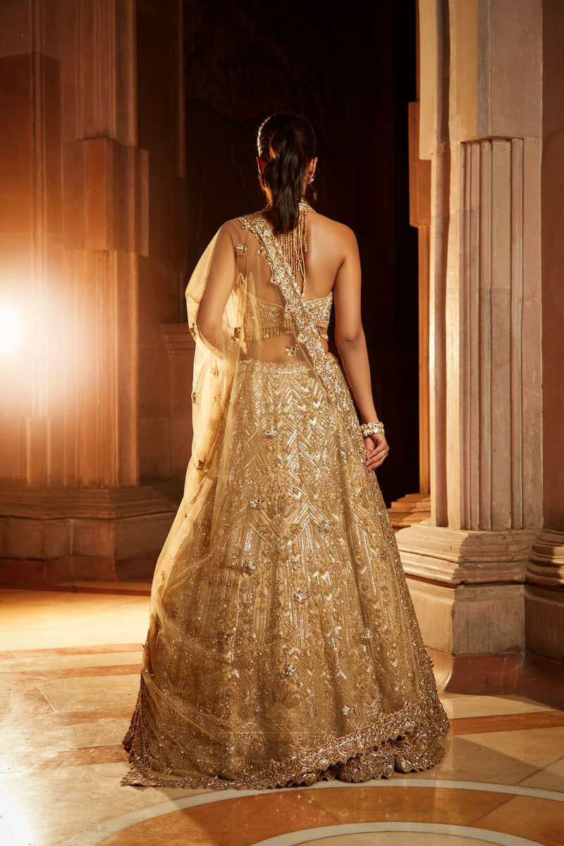 GOLD TULLE LEHENGA CHOLI SET