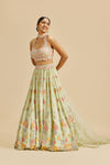 LIME GREEN GATHERED EMBROIDERED LEHENGA CHOLI SET