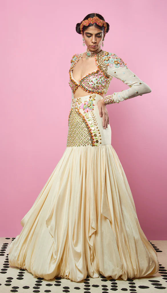 MARSHMALLOW - IVORY EMBELLISHED FULL LEHENGA SET