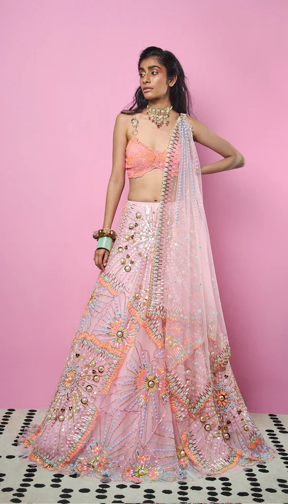 INTO THE LIGHT - PINK EMBELLISHED LEHENGA SET