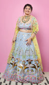 EVER THINE, EVER MINE, EVER OURS - BLUE AND LIME EMBELLISHED FULL LEHENGA SET