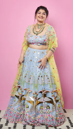 EVER THINE, EVER MINE, EVER OURS - BLUE AND LIME EMBELLISHED FULL LEHENGA SET