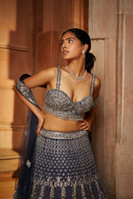 MIDNIGHT BLUE TULLE LEHENGA CHOLI SET