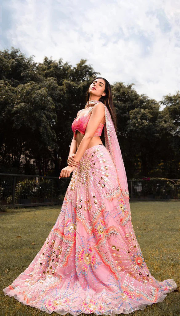 INTO THE LIGHT - PINK EMBELLISHED LEHENGA SET