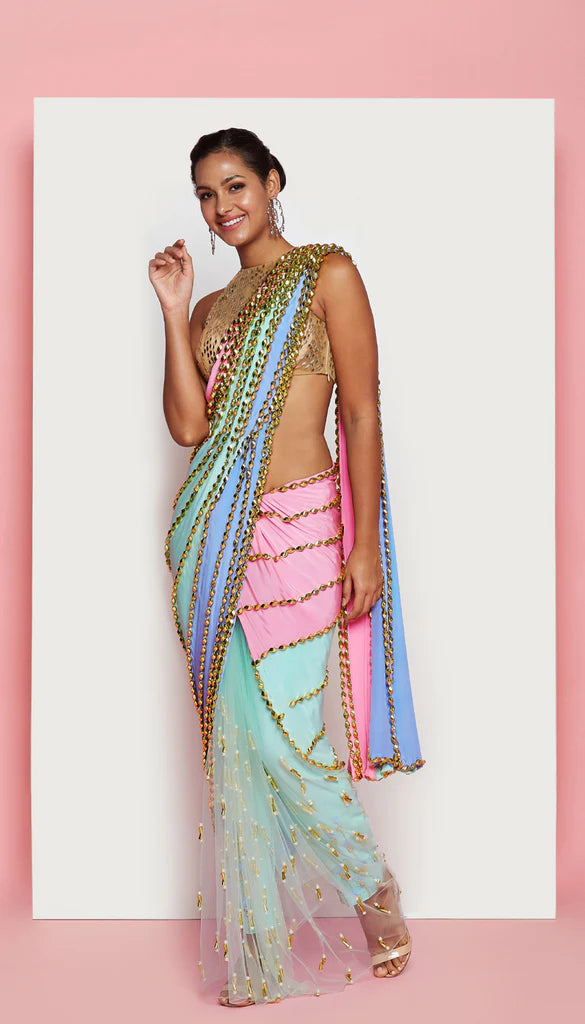 TIGER MAMA - MULTI COLORED EMBELLISHED SAREE SET