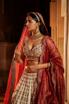 IVORY TAFETTA  BRIDAL LEHEHENGA CHOLI SET WITH RED DUPATTA