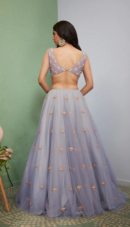 Pearl-Grey Embellished Lehenga