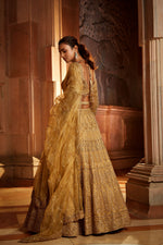 GOLD ORGANZA LEHENGA CHOLI DUPATTA WITH WORKED BELT