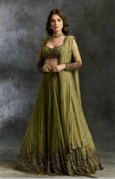 Green Emerald Lehenga with Organza Dupatta