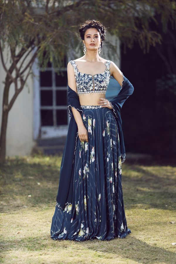 Mid Night Blue Heavy Embelished Blouse Lehenga Set