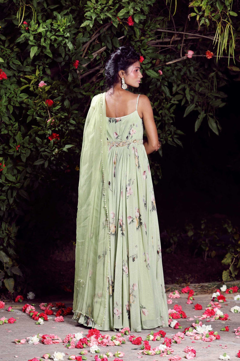 Sage printed anarkali