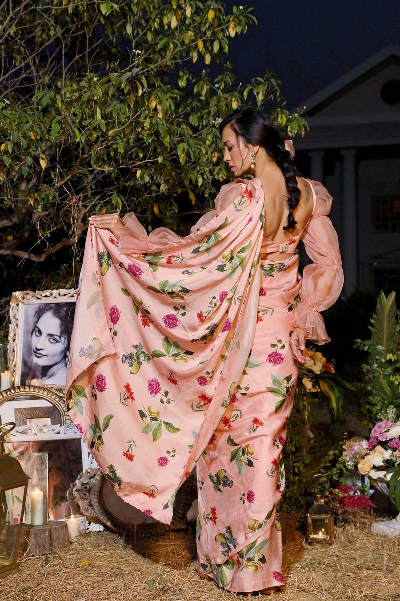 Blush printed saree set