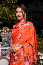 orange printed saree set