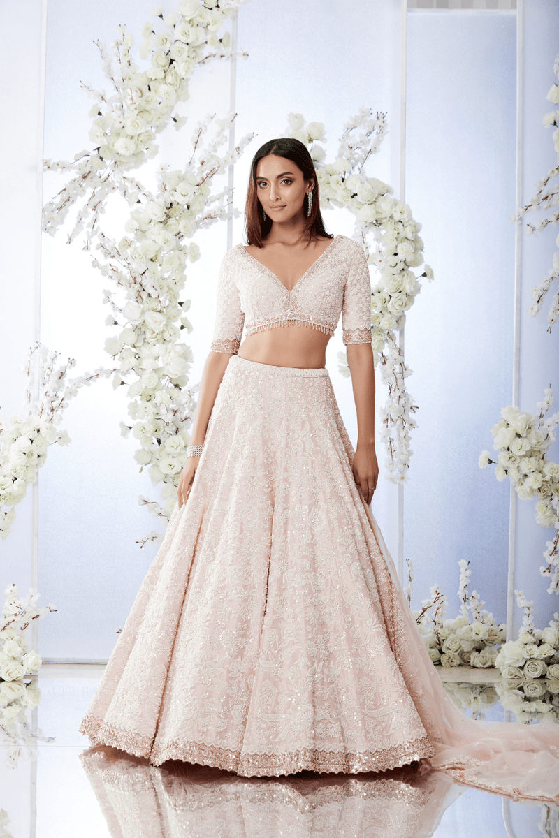 Blush Pearl Lehenga Set by Seema Gujral at Lotus Bloom Canada