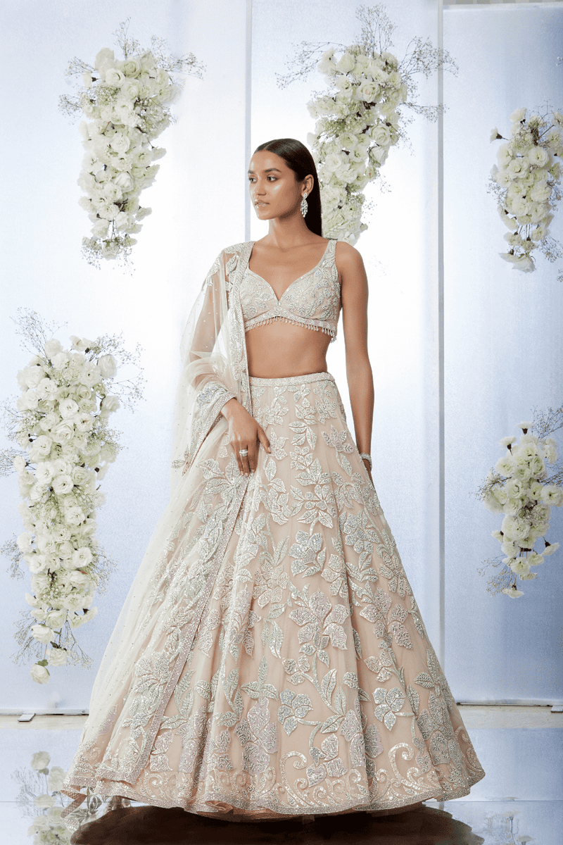 Beige Floral Lehenga Set