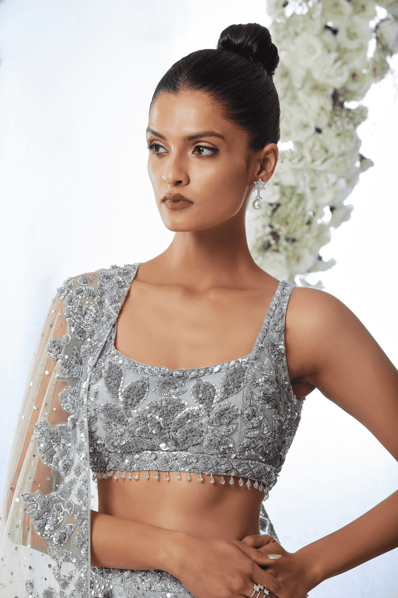 Silver Grey Sequin Lehenga Set