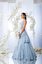 Powder Blue Mirror Work Lehenga Set by Seema Gujral at Lotus Bloom Canada