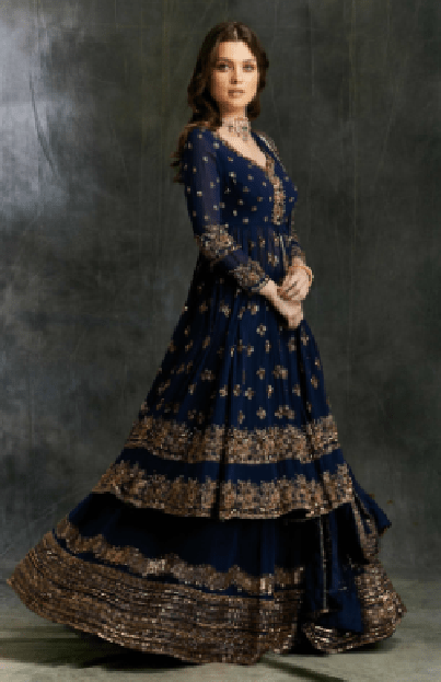 Dark Blue & Gold Jacket with Skirt