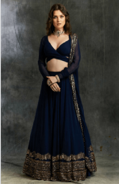 Dark Blue Georgette Lehgna with Wrap Blouse