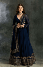 Dark Blue Georgette Lehgna with Wrap Blouse