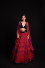 Red Waves Print Mukaish Embroidered Lehenga Set