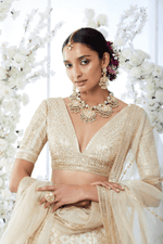 Ivory Gota Patti Lehenga Set by Seema Gujral at Lotus Bloom Canada