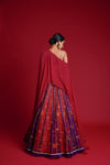 Multi Coloured Converging Stripe Print Organza Lehenga Set