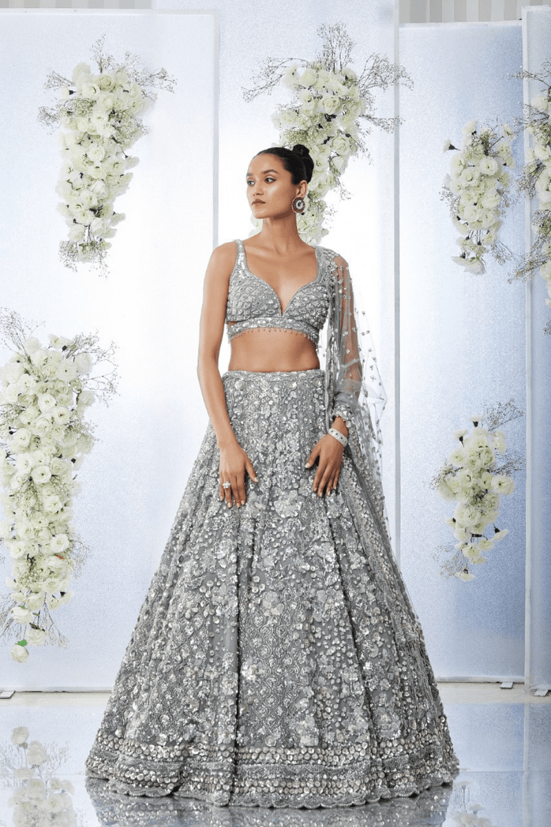 Dark Grey Sequin Lehenga Set