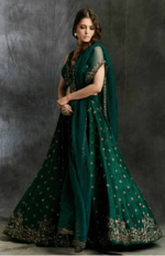 Green Emerald Lehenga with Organza Dupatta