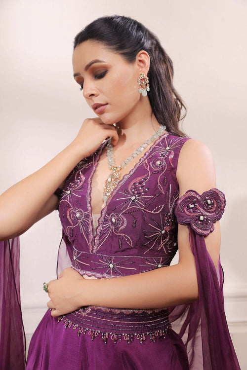 Amethyst purple lehenga set  with drape dupatta