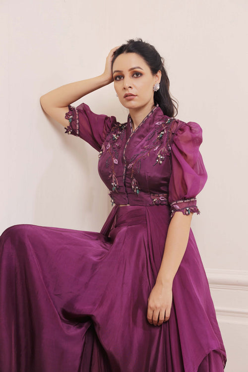 Amethyst purple sharara set with asymmetric hem kurta