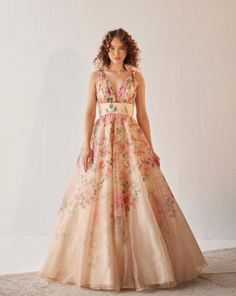 Versailles Ivory Floral Print Gown