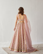 Gold and Blush Embroidered Tulle Lehenga
