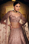 Rose Gold Three-Dimensional Lehenga Set by Seema Gujral - Lotus Bloom Canada