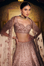 Rose Gold Three-Dimensional Lehenga Set by Seema Gujral - Lotus Bloom Canada