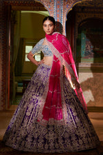 Multi-Coloured Silver Zardosi Lehenga Set by Seema Gujral - Lotus Bloom Canada