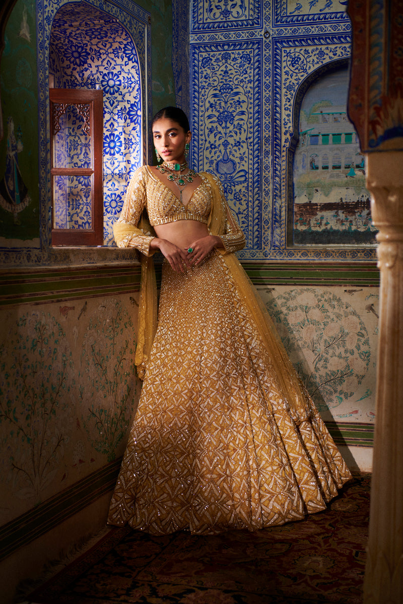 Gold Sequin Lehenga Set by Seema Gujral - Lotus Bloom Canada