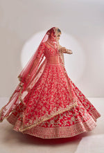 Red Rose Gold Zardosi Lehenga Set