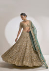 Champagne Zardozi Lehenga Set by Seema Gujral - Lotus Bloom Canada